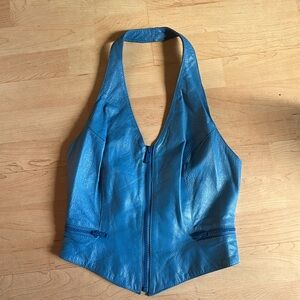 Vintage Blue leather bustier halter top for a night out